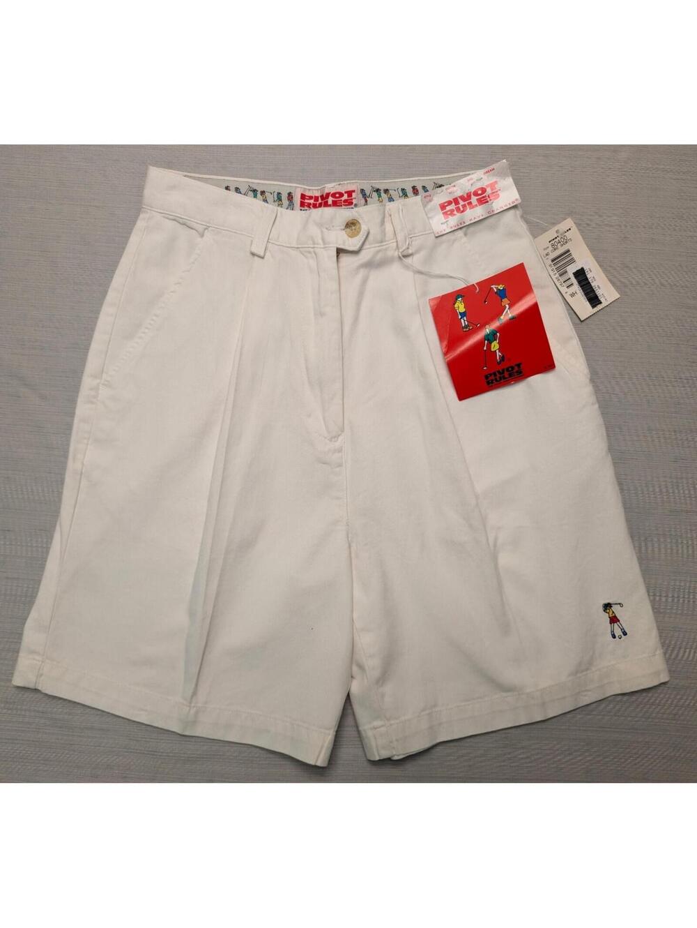 NWT VTG Pivot Rules White Pleated Embroidered Golf Shorts Size 8